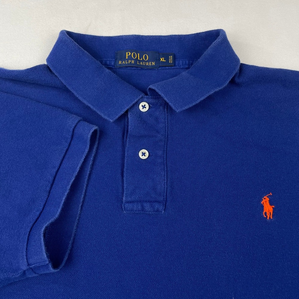 Polo Ralph Lauren Mens XL Royal Blue Orange Pony Mesh Cotton Polo Shirt
